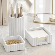 Modern Aesthetic Desk Accessories Set of 3 - Stylish Concrete Organizers picture
