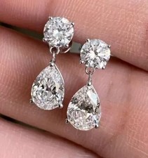 RARE 8.60 Ct Certified Pear & Round Cut Natural Diamond Studs White Gold Finish picture