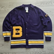 VTG 60s Varsity Wool Cardigan Letterman Sweater Chenille Patch Cheerleader XL HS picture