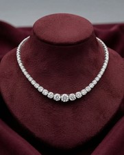 32.00Ct Graduated Moissanite Tennis Necklace, 14K White Gold Plated Round Cut picture