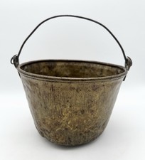 Antique Primitive Brass Bucket Pail Hand Forged Bail Handle Country Farm Decor picture
