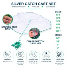 Silver Catch Cast Net Bait Fishing Net Mono Nylon 3/8''-2'' Mesh 5-10ft picture