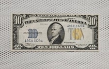 1934 A $10 NORTH AFRICA Silver Certificate WWll Issue Yellow / Gold Seal Nice picture