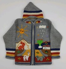 Vintage Southwestern Aztec Mexico Animal Pattern Knit Cardigan Sweater Kid Youth picture