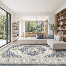 Elegant 8' x 10' Washable Blue Area Rug - Stain Resistant & Non-Slip Design picture