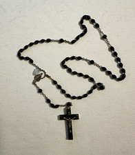 Vtg Ebony Italian Rosary Crucifix double wired indecroachable  picture