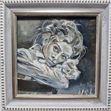 An original oil painting, signed and framed. Portrait of a young woman, 4x4 picture