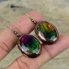 Ammolite Jewelry Copper Friend Gift Electroformed Drop/Dangle Earrings 1.85