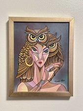 RICARDO MAYA (1969) ORIGINAL PAINTING | Owl Woman | Abstract Surreal Portrait picture