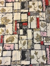 COOLEST Vintage 50s pink-charcoal-gold-red 4 PANEL/2 VALENCES Barkcloth drapes picture