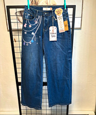 NWT Weekend Gypsy Womens Wide Leg Jeans Size 5/27 Mid Rise Dark Wash Denim Boho picture