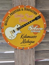 VINTAGE RARE GIBSON WORLDS FINEST GUITARS PORCELAIN SIGN MUSIC ROCK 12