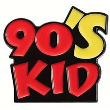 90s Kid Enamel Pin Retro Nostalgia Red Yellow Black Lapel Badge Millennial Gift picture