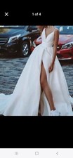 A-Line/Princess Satin Ruffles V-neck Sleeveless Sweep/Brush Train Wedding Dresse picture