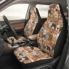 Retro Happy Dog Car Seat Covers Set, Cute Puppy Print Front Seat Protectors picture