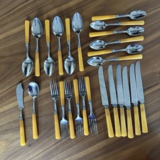 Vintage Valley Forge Stainless Bakelite Silverware Set 6 Knives, Spoons, Forks picture