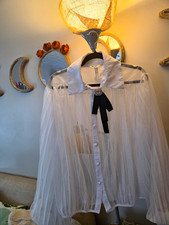 WoWo 2X Plus Sheer White Tulle Button-Front Collared Blouse Black Bow picture