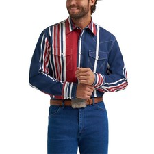 Wrangler Men's Vintage Inspired Blue Multi Stripe Snap Shirt 112375916 picture