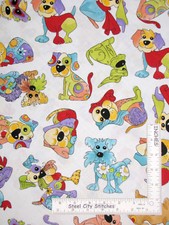 Loralie Joy Dog Puppy Dog Toss White Cotton Fabric Loralie Designs By The Yard picture
