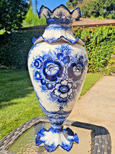 VTG Gzhel Russian Vase Porcelain Blue & White Stamped by ZAO 