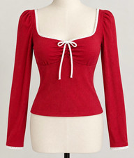 Preppy Red and  White Y2K Style  Baby Doll Top picture