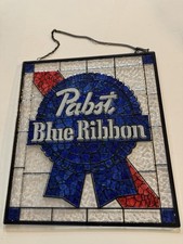 Pabst Blue Ribbon Replica Stained Glass Style Sign W/Hanging Chain picture