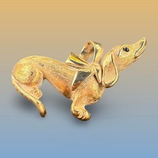 Monet Dachshund Dog Brooch Gold Tone Wiener Puppy Pin Mid Century Vintage picture
