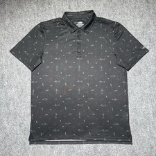 AFTCO Performance Polo Shirt Men Medium Black Fish Hook Pattern Tackle Golf picture
