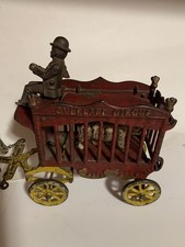 Vintage Kenton Overland Circus Lion Wagon Cast Iron Original with 3 Drivers/Lion picture