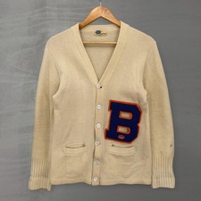 True Vintage Pilgrim Sportswear 50s Cardigan Cream Letterman Broncos Small picture