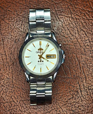 Orient 3 Star Men's Automatic 21 Jewels Day/Date White Dial SS Bracelet picture