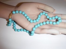Estate 6 m/m Sky Blue Turquoise Bead Necklace 14 K Yellow Gold Barrel Clasp picture