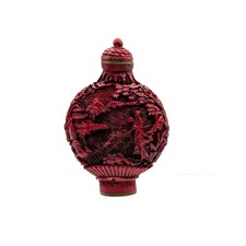 Vintage Chinese Snuff Bottle Hand Carved Cinnabar Red Lacquer Qianlong Mark picture