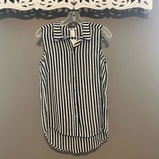 NWT H&M black & white striped button down collared tank picture