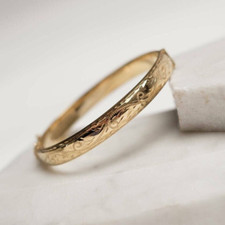 Women's Vintage New Style 14k Yellow Gold Finish 7.5 Inch Bangle Bracelet Unisex picture