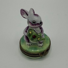 Limoges France Peint Main Porcelain Trinket Box Purple Rabbit With Watering Can picture