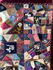 HAND-EMBROIDERED CRAZY QUILT 75x61
