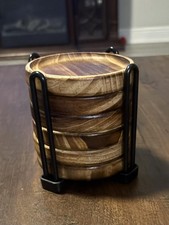 NEW 6Pcs Wooden Coasters for Drink-Acacia Wood Drink Coasters Set with Holder picture