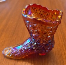 Vintage Fenton Daisy & Button Amberina Glass Boot Figurine High Top Shoe picture