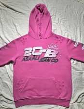 Asaali Jean Co 2CB Pink Distressed Graphic Hoodie Mens M NO RESERVE picture