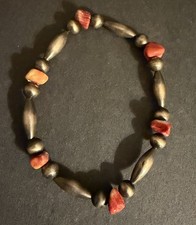 Red Spiny Oyster Shell & Sterling Navajo Bead Bracelet, Size 7, New with Tags picture