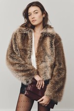 Anthropologie Maeve Crop Jacket Brown Rae Faux Fur Preppy Cozy Retro XS NWT $168 picture