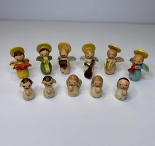 Vintage Sevi Italy Wooden Angel Orchestra Choir Musicians Miniature Set of 11 picture