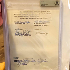 Pete Rose Signed Banned From Baseball 1989 Agreement Beckett BAS Encapsulated picture