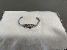 Vtg Navajo Fred Harvey Sterling Silver Green Turquoise Baby Cuff Bracelet 1940s picture