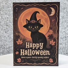 Halloween Greeting Card Orange Incl Envelope Black Cat Impressions Blank 5x7 picture