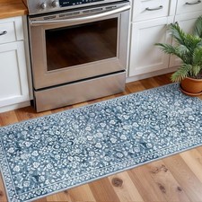 Vintage Washable 2x5 Rug Blue and White Hallway Runner Super Soft Non-Slip picture