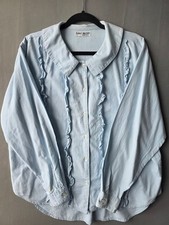 Vintage GUESS Georges Marciano Ruffle Button Shirt Size 3 Made USA Blue 80s 90s picture