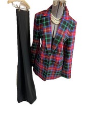NEW Talbots Pant Suit Size 8 Two Piece Set Italian Flannel Sparkle Plaid Pockets picture
