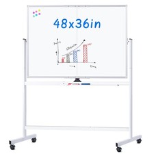 Maxtek Rolling Whiteboard 48 x 36 in Large Magnetic White 48